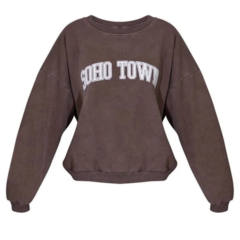 PrettyLittleThing Brown Crew Neck Sweater with Ribbed Cuffs